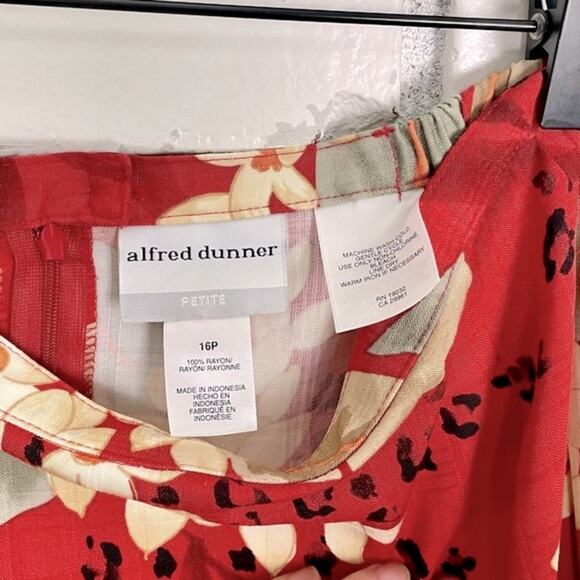 Alfred Dunner Floral Cheetah Print Red Cream Pleated Waist Midi Skirt Petite - Picture 7 of 8